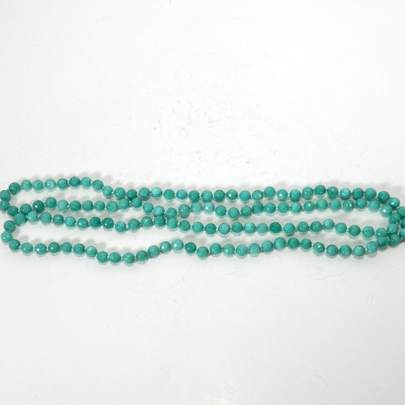 Opera Length Silk Knotted Faceted Green Stone Bead Necklace - Picture 8 of 9